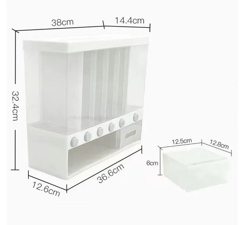 Rice Grain Beans Dispenser 6 Girds Pest-Proof Rack Sealed Food Storage Box for Kitchen and Home Kitchen Dispenser
