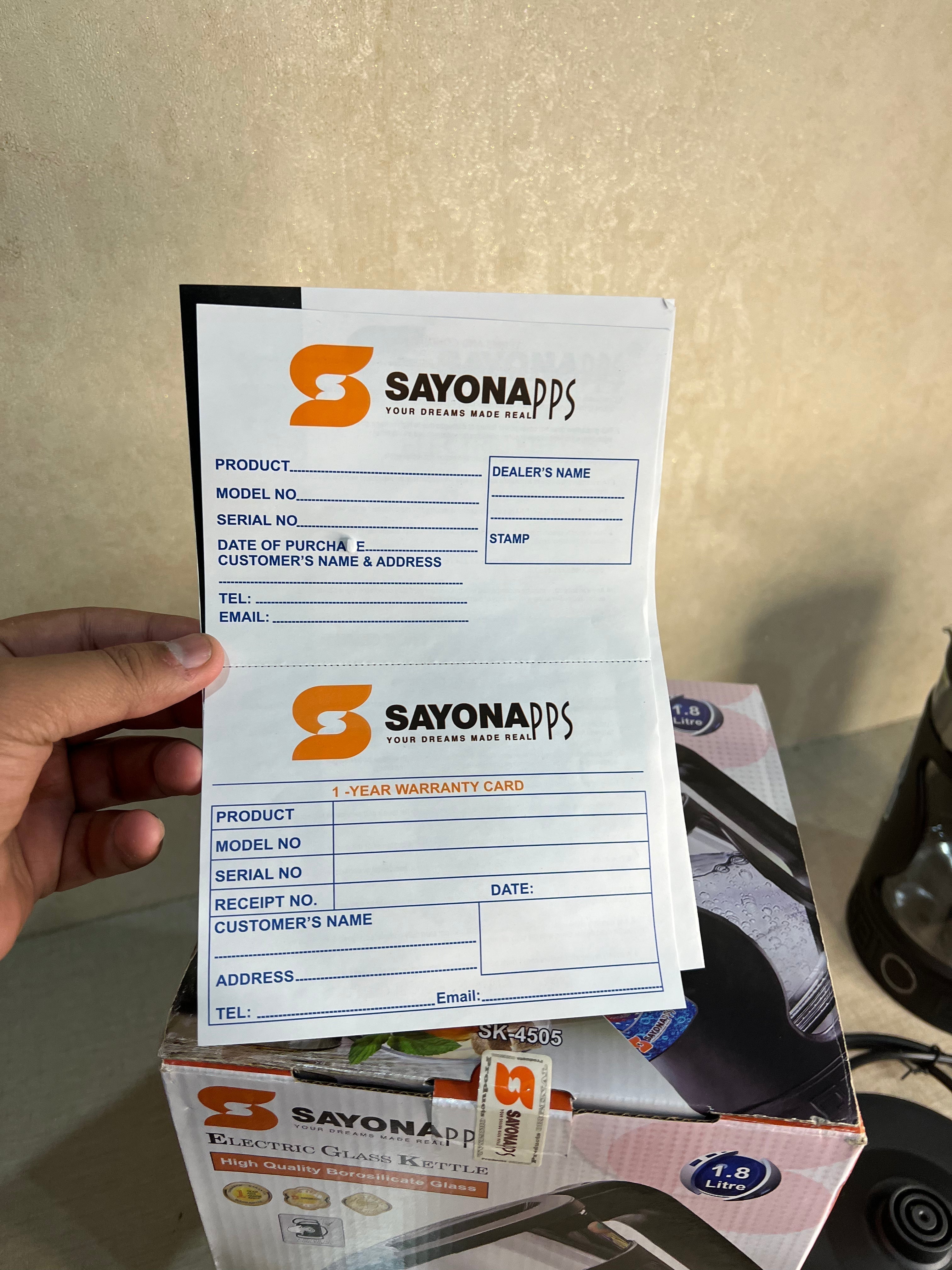 SAYONA 1.8L GLASS ELECTRIC KETTLE